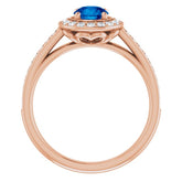 14K Rose Lab-Grown Blue Sapphire & 1/3 CTW Natural Diamond Ring